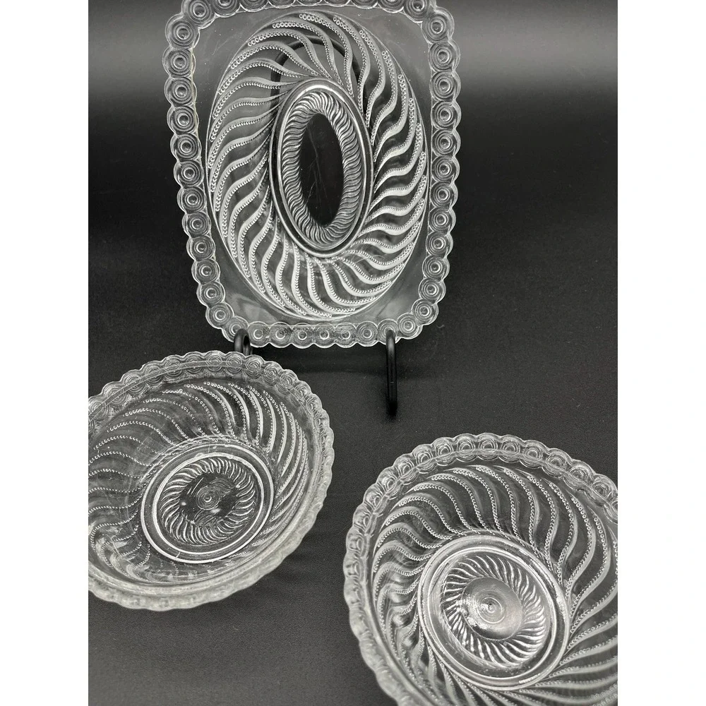 EAPG Beaded Swirl Bowl Set 3 Pieces Early American Pressed Glass